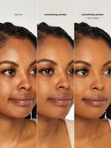Before and after comparison of a woman's face with smoothing primer and face tape.