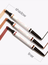 Eyebrow pencils with 'shadow' and 'liner' labels on a white background