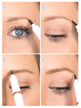 Step-by-step tutorial on applying eyeliner with a white marker.