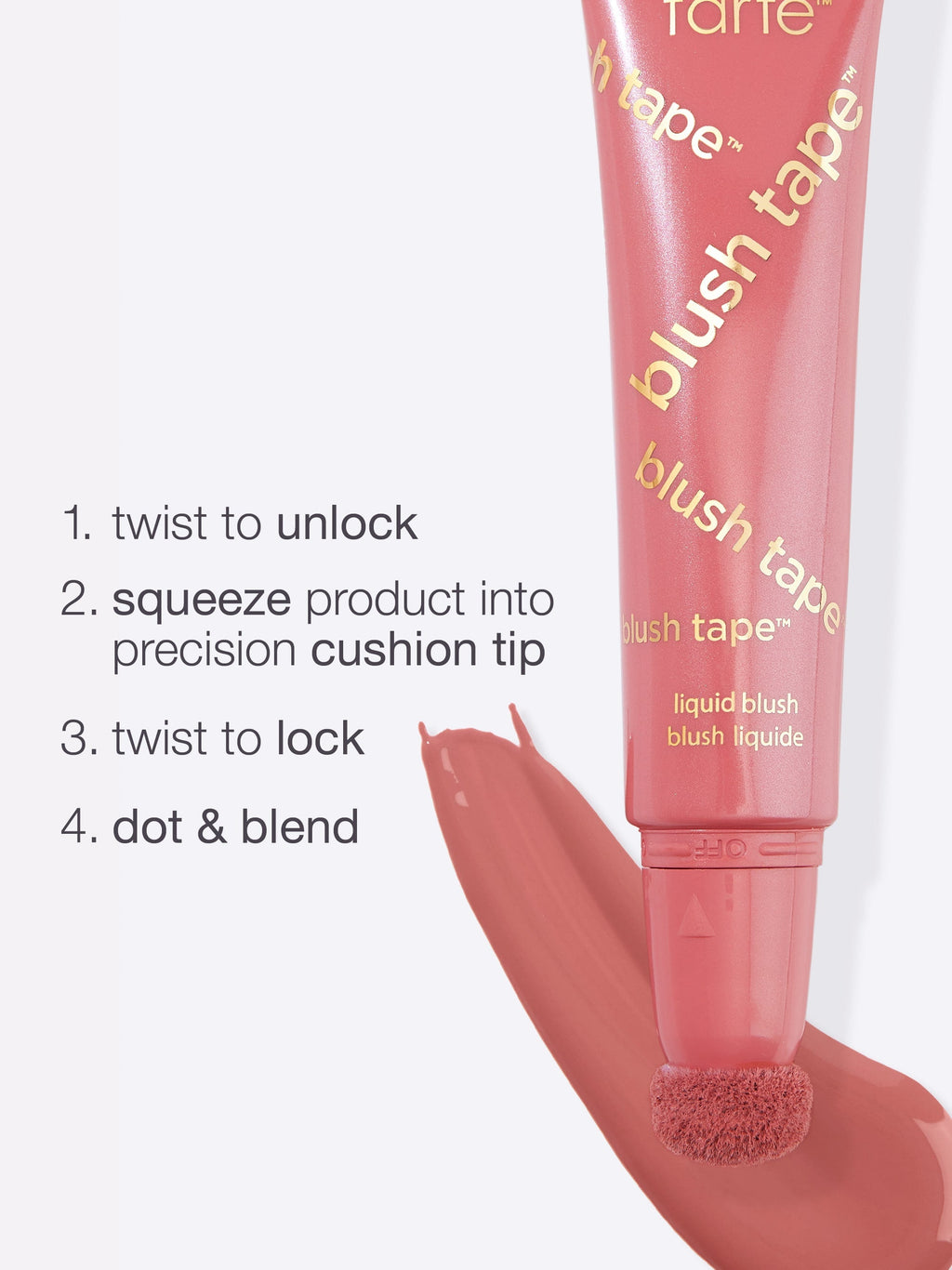 Tarte blush tape product with application instructions on a white background