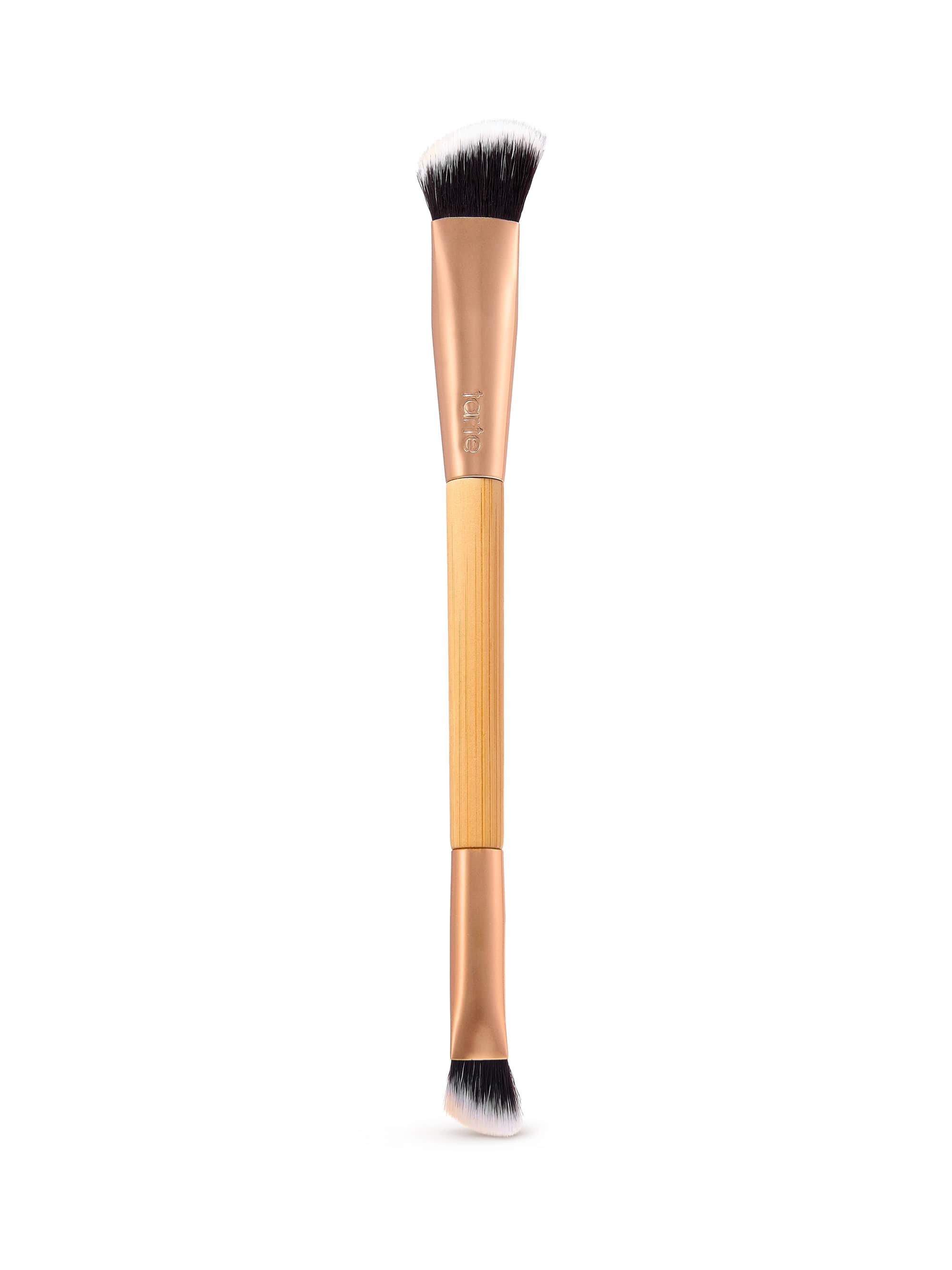 Makeup brush with black bristles on a white background