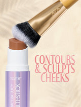tarte maracuja juicy double ended multi stick with brush on beige background