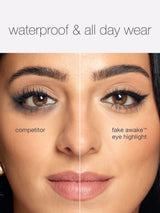 Before and after comparison of eye makeup application on a person's eyelids.