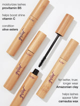 Tarte mascara with wooden applicators on a white background