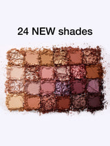 Makeup palette with 24 new shades on a light background