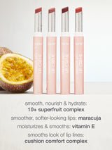 Set of lip balms with a passion fruit on a white background