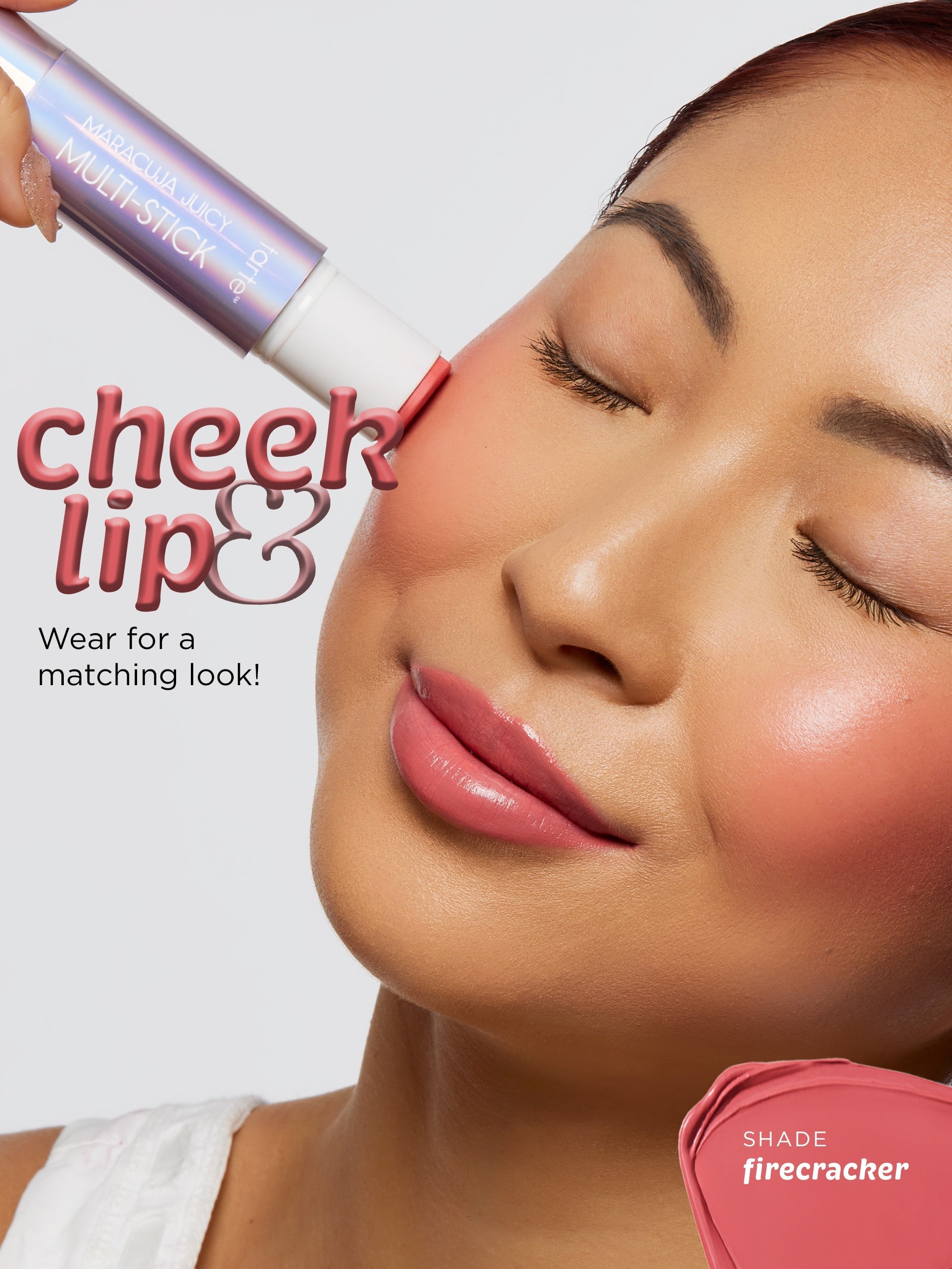 Advertisement for a makeup product with a close-up of a person applying makeup.