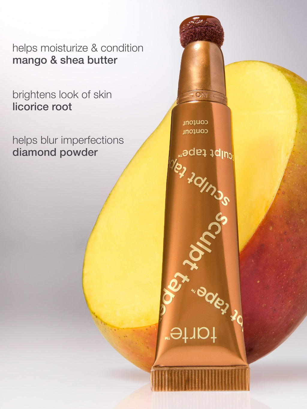 Tarte sculpt tape with a mango on a white background