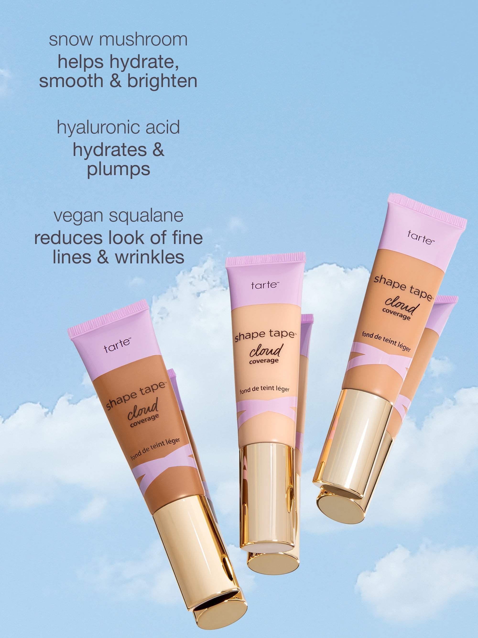 Tanner face tape with cloud coverage on a blue background using Tarte shape tape cloud coverage 