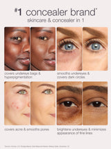 Multiple close-up face panels showing concealer visibly reducing under-eye bags, dark circles, hyperpigmentation, acne, pores, and fine lines across diverse skin tones.

#1 concealer brand* skincare & concealer in 1
covers undereye bags & hyperpigmentation
smooths undereyes & covers dark circles
covers acne & smooths pores
brightens undereyes & minimizes appearance of fine lines
*Source: Circana, U.S. Prestige Beauty Total Measured Market, Makeup Sales, December '24