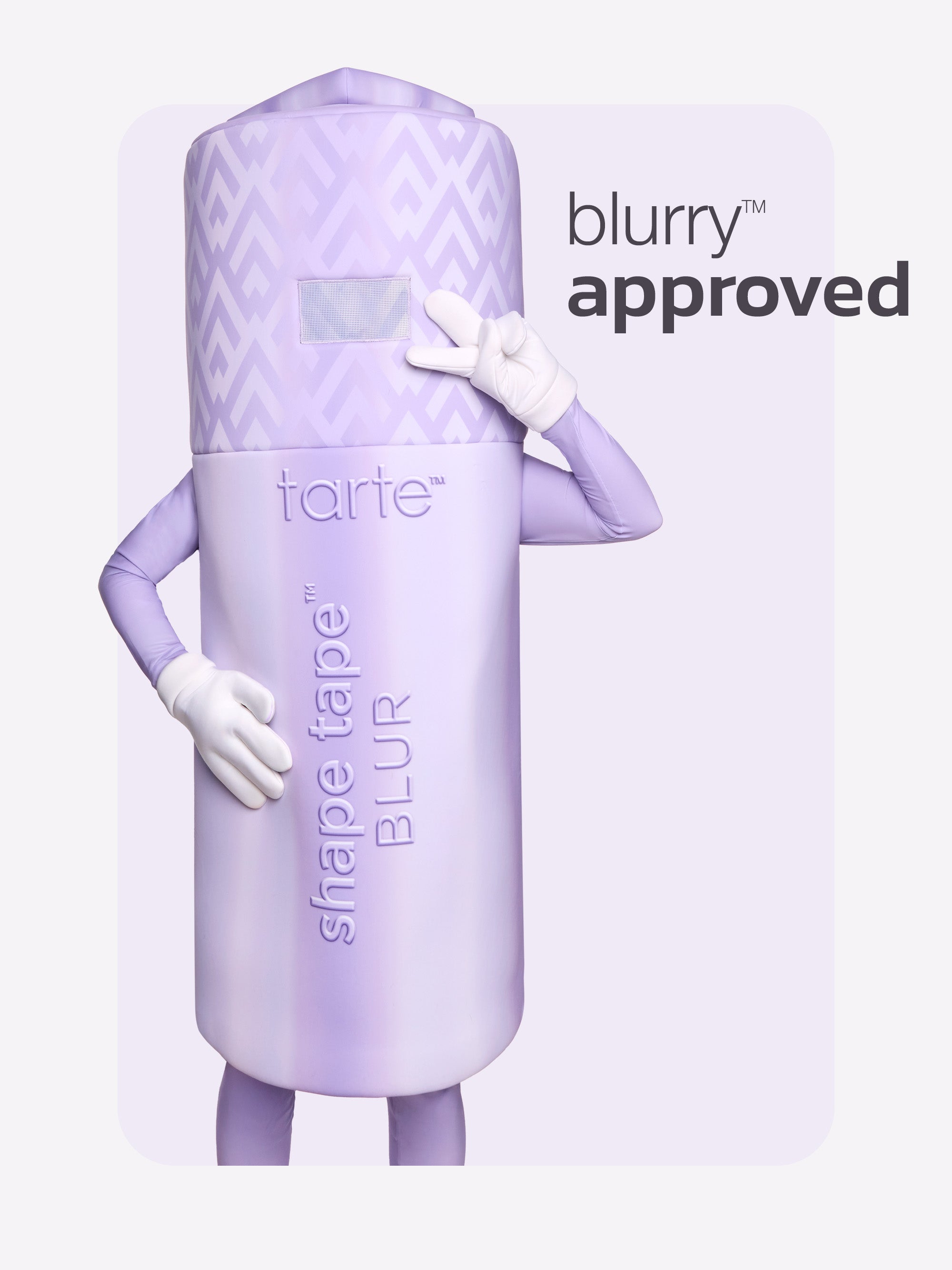 Purple cosmetic product with 'tarte' branding on a white background
