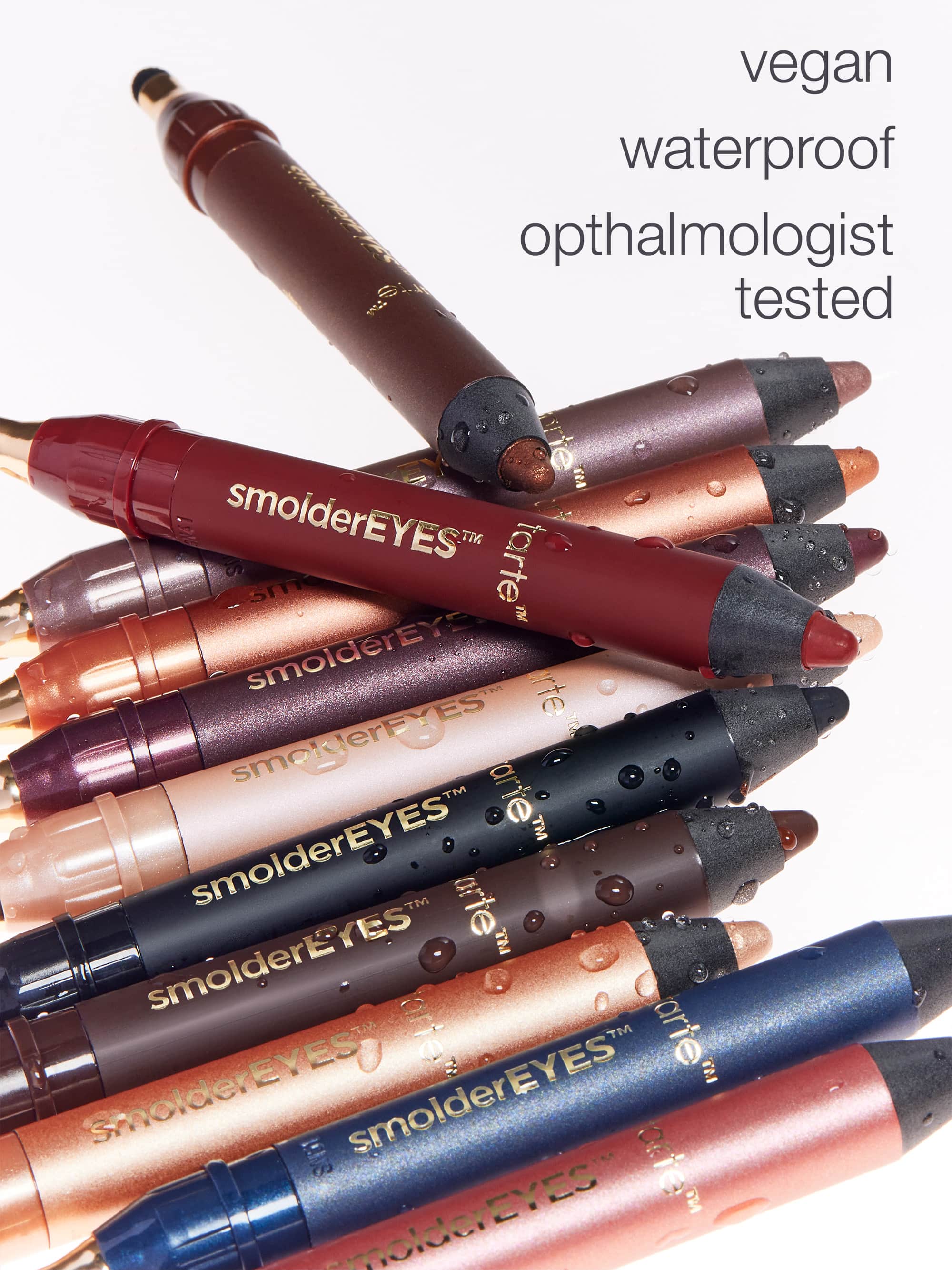 Set of lip pencils with 'Waterproof' text on a white background