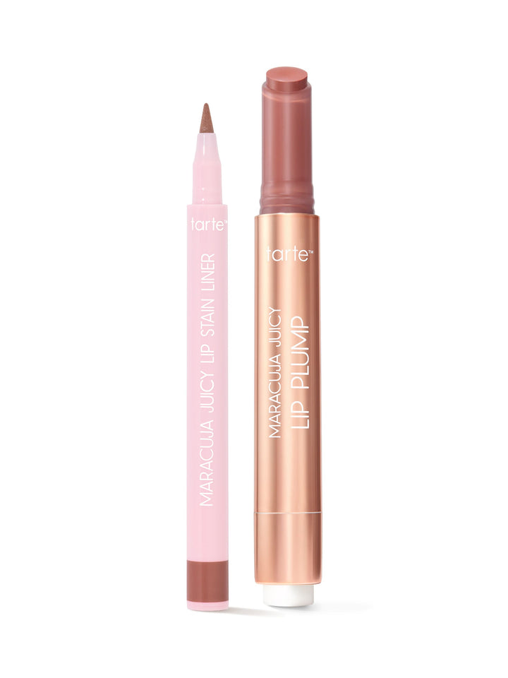 Lip plumping product with applicator on a white background