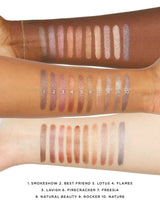 Color swatches on skin with labeled names of each shade