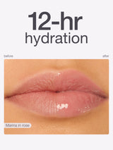 Lips with 12-hour hydration maracuja juicy lip showing before and after effect.