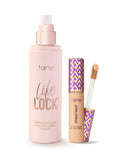 Tarte makeup products including a setting spray and shape tape on a white background