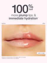 Maracuja juicy lip oil advertisement showing lips with '100% saw' text and 'Jen in rose' label.