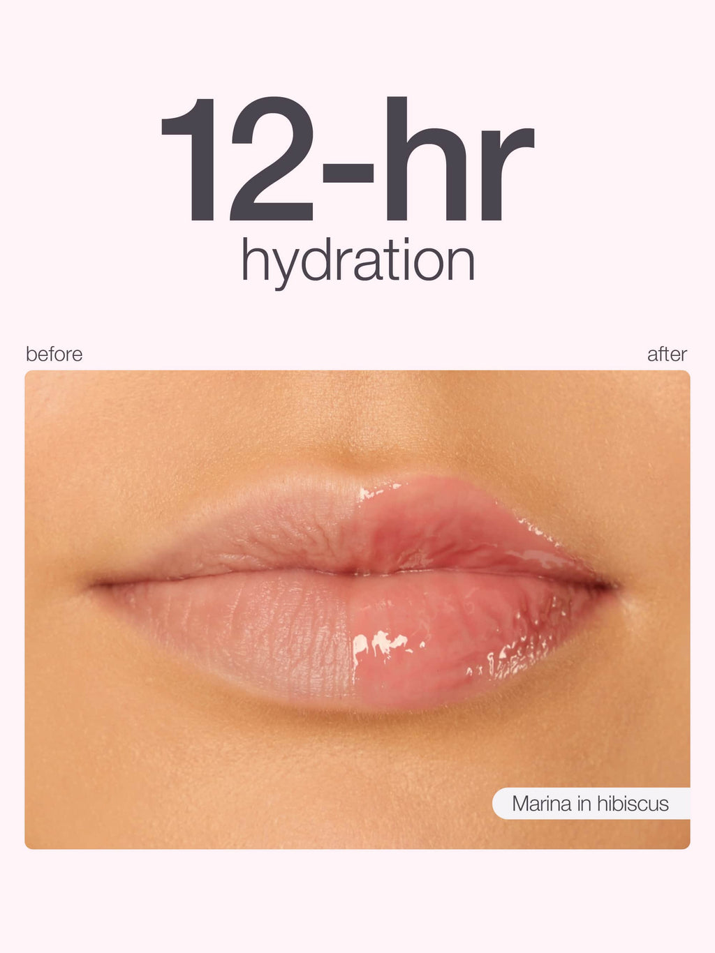 Lips with 12-hour hydration text and 'before'/'after' comparison with maracuja juicy lip liner, maracuja juicy lip plump, maracuja juicy lip