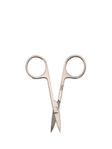 Pair of silver embroidery scissors on a white background