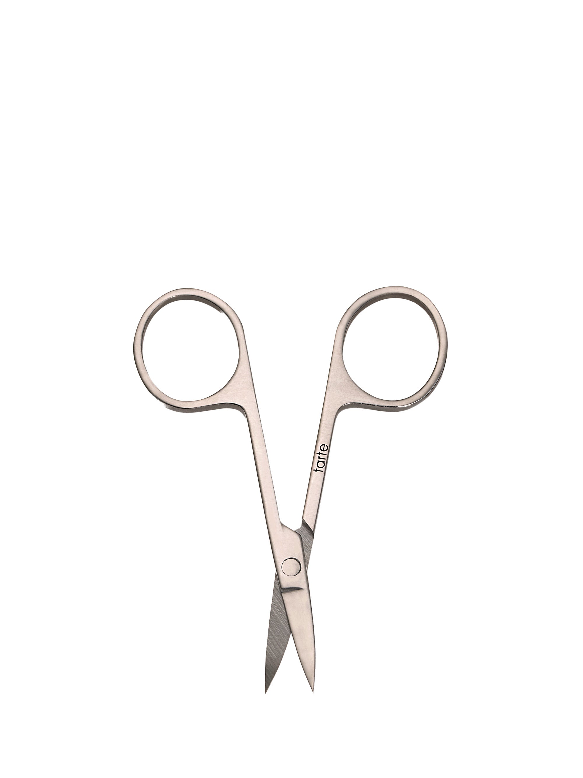 Pair of silver embroidery scissors on a white background