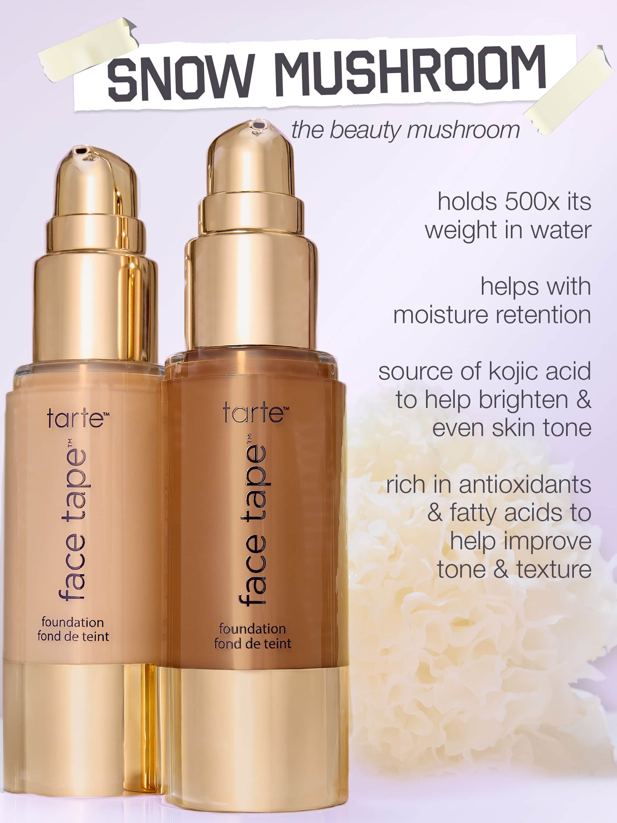 Before and after comparison of a woman's face with text indicating product features.