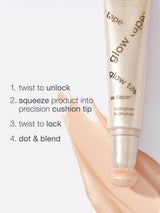 Tarte glow tape highlighter with application instructions on a white background