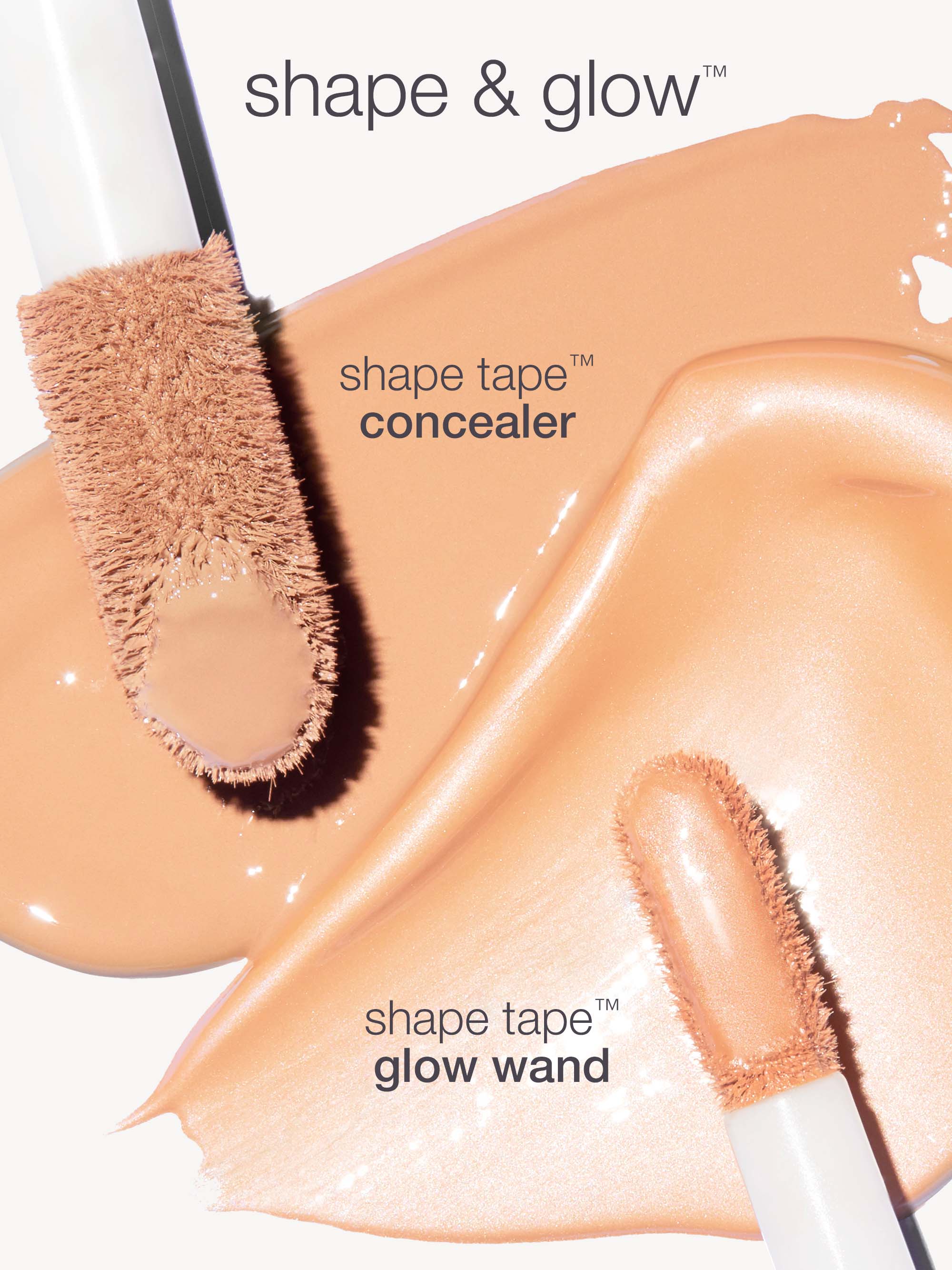 Shape tape concealer with applicator on a white background