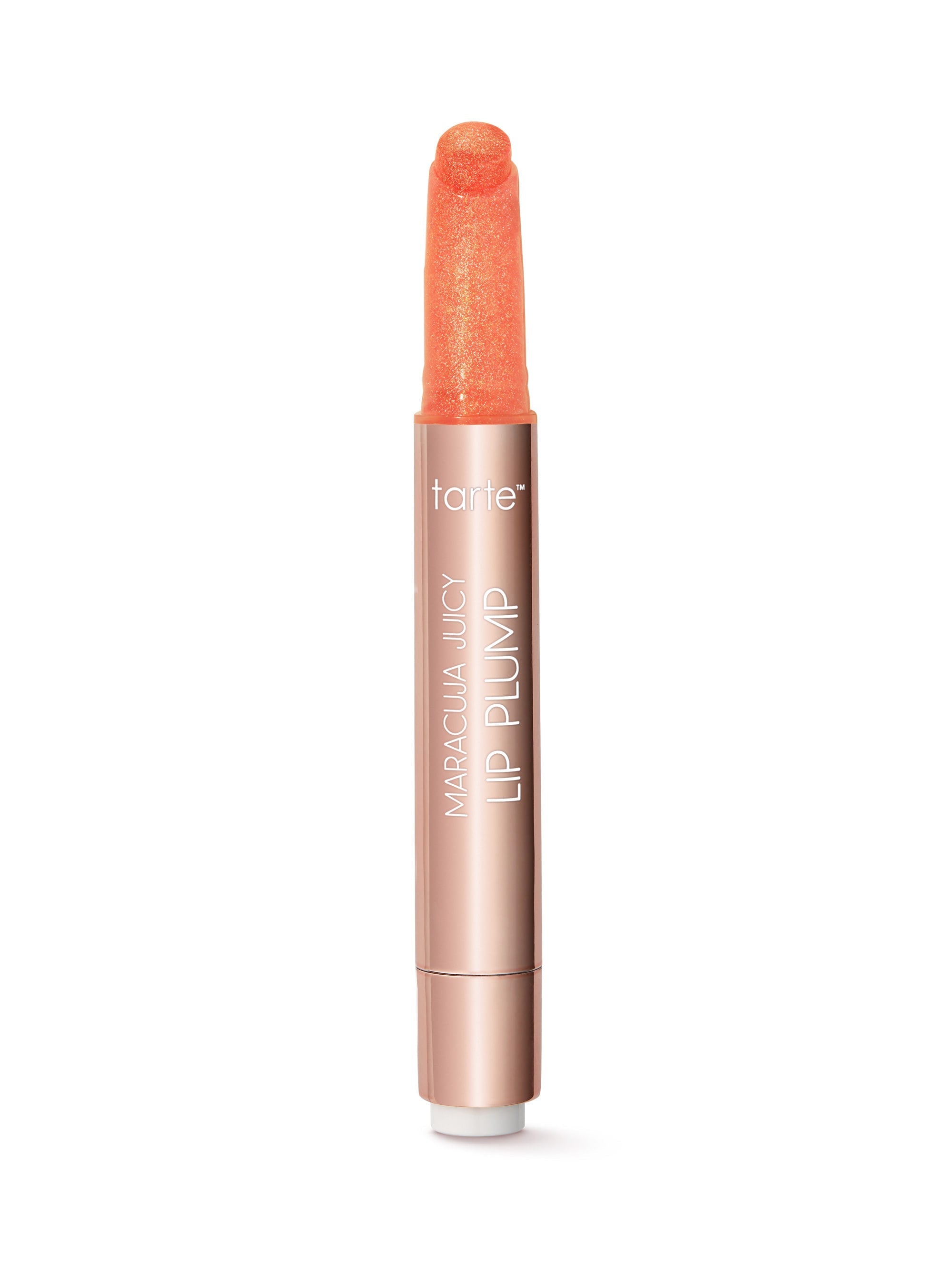 Lip plumper with coral color on a white background