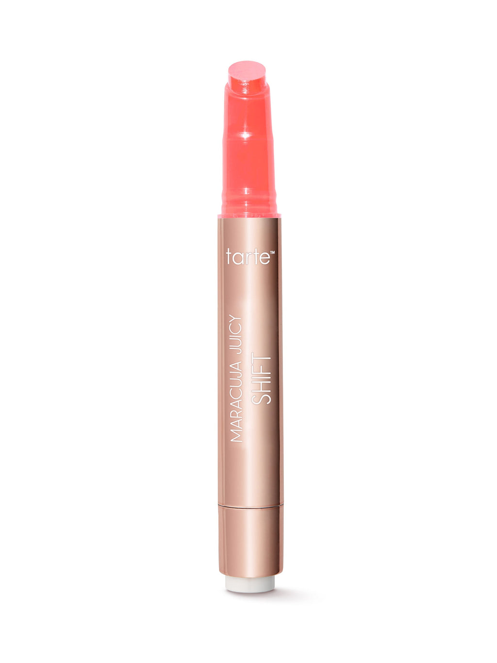 Lip tint with a rose gold casing on a white background