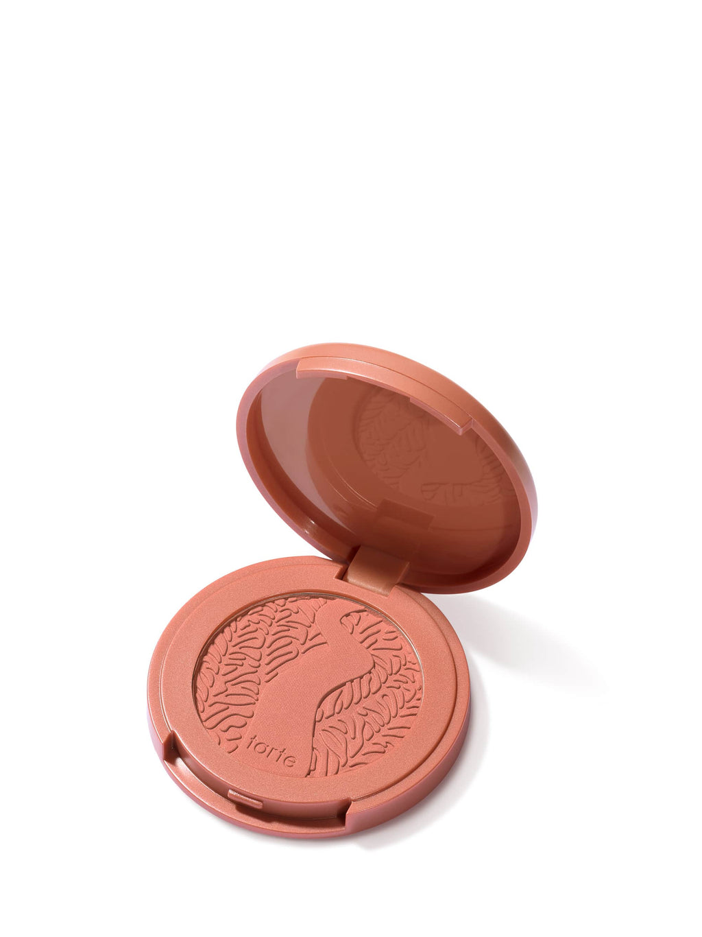 Open blush compact with 'tarte' branding on a white background