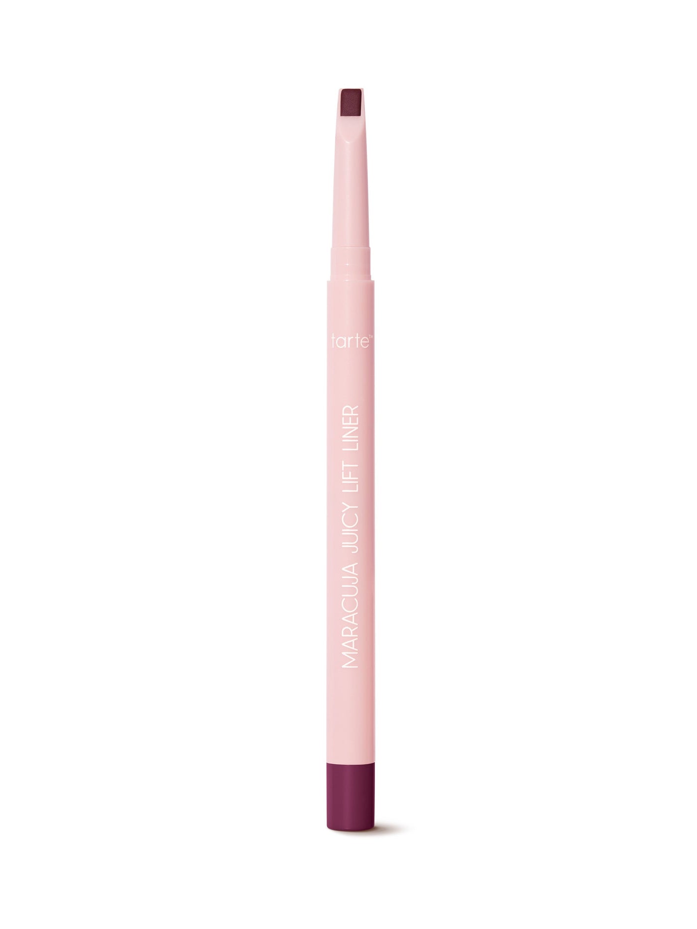 Pink lip liner with purple tip on a white background