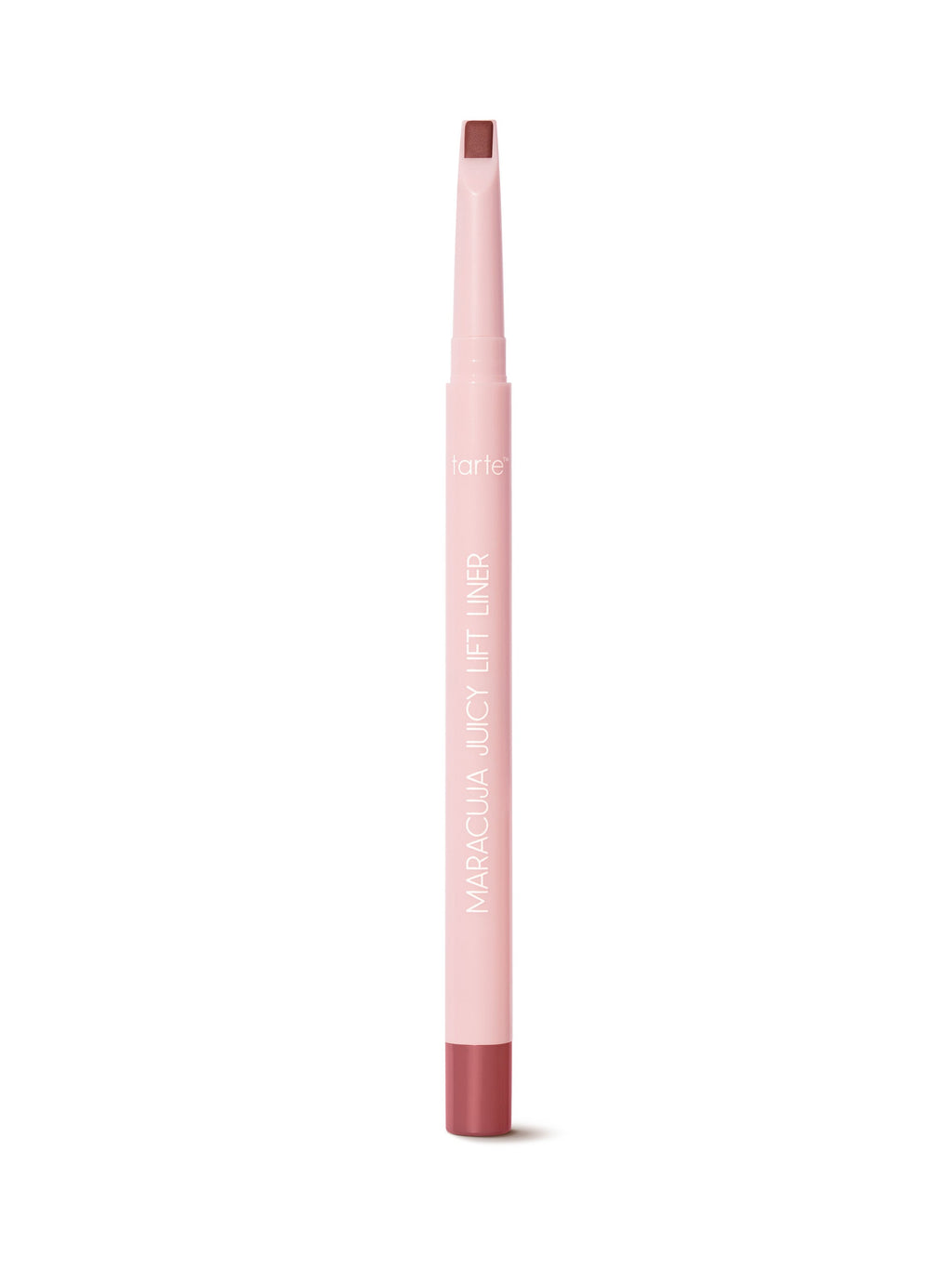 Pink lip liner with brown tip on a white background