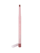 Lip liner with pink casing and brown tip on a white background
