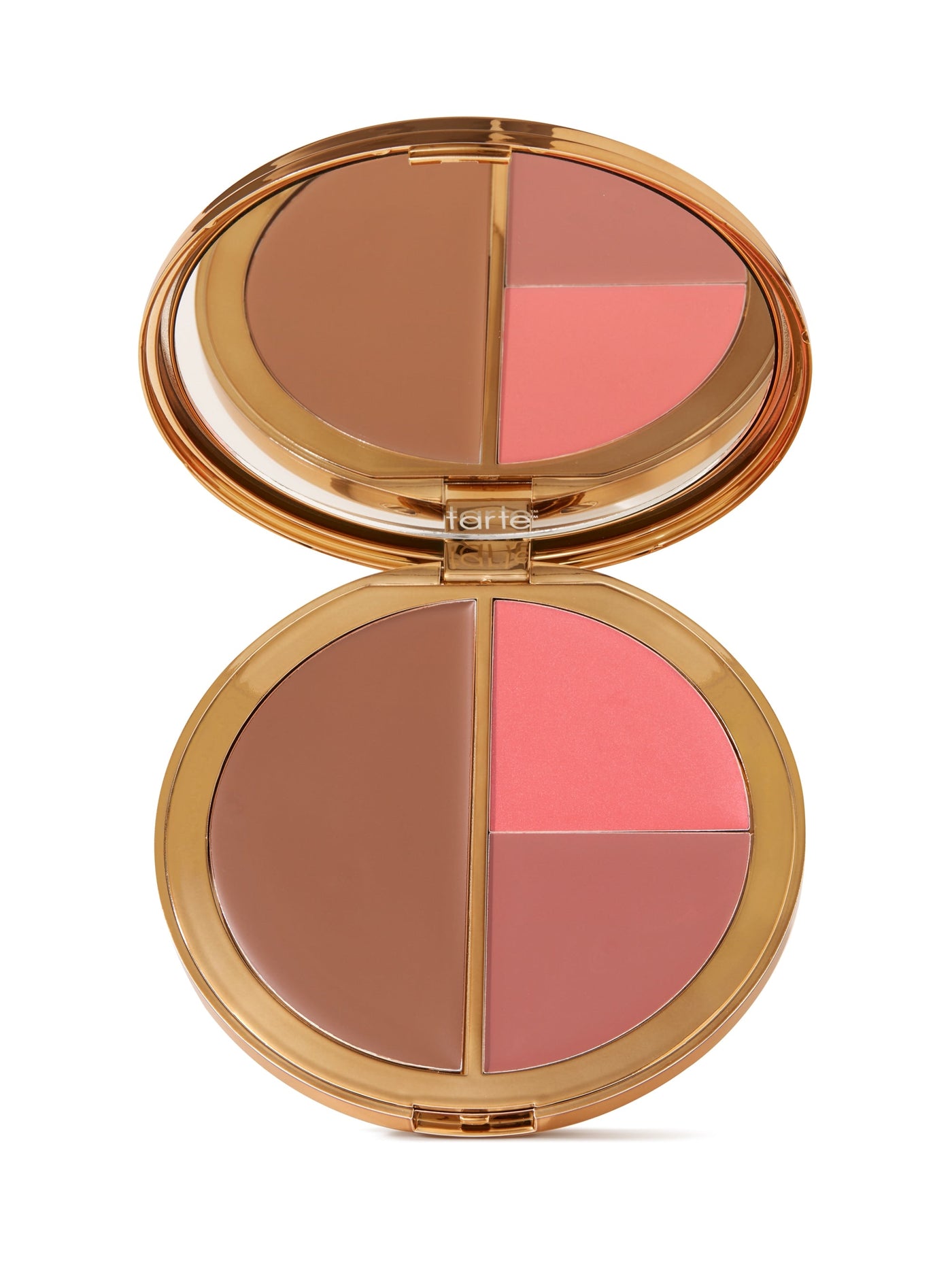 Makeup palette with four color swatches on a white background