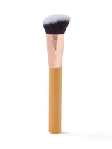 Makeup brush with wooden handle on a white background