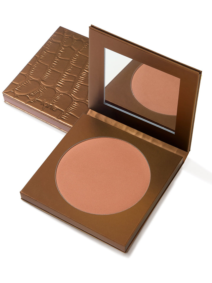 Bronze compact powder in a brown case on a white background