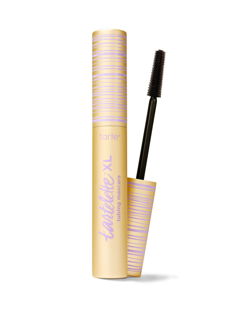 Tarte mascara with striped packaging on a white background