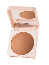 Open tarte blush compact with blush on a white background