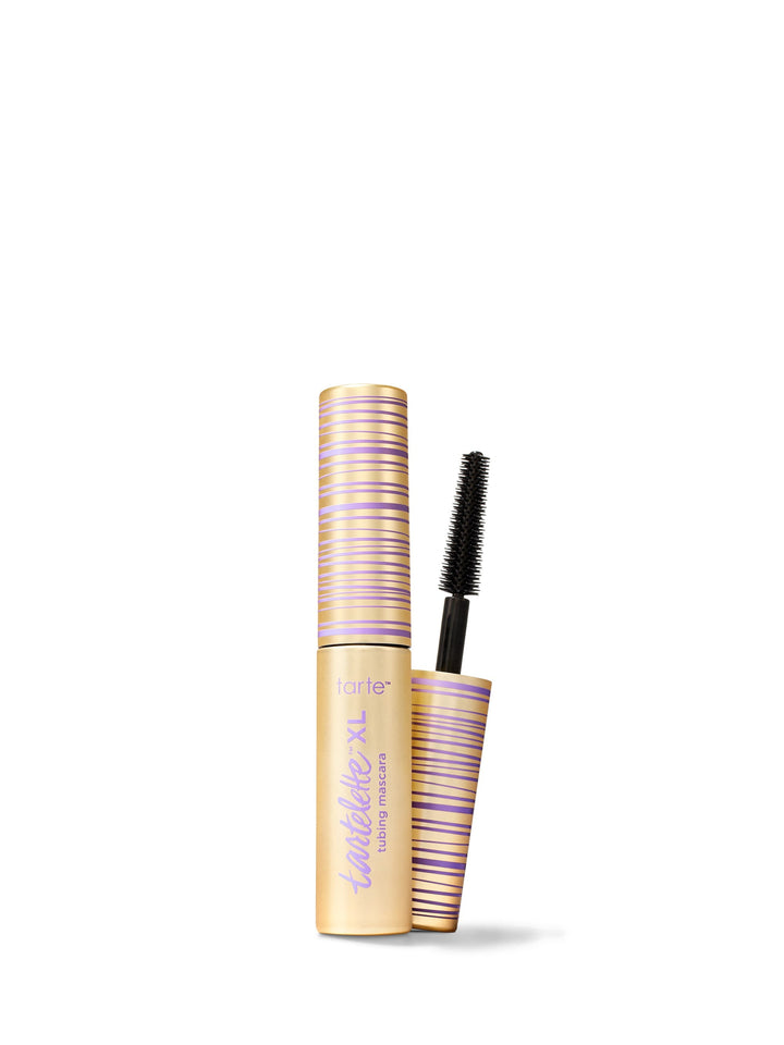 Mascara with striped packaging on a white background