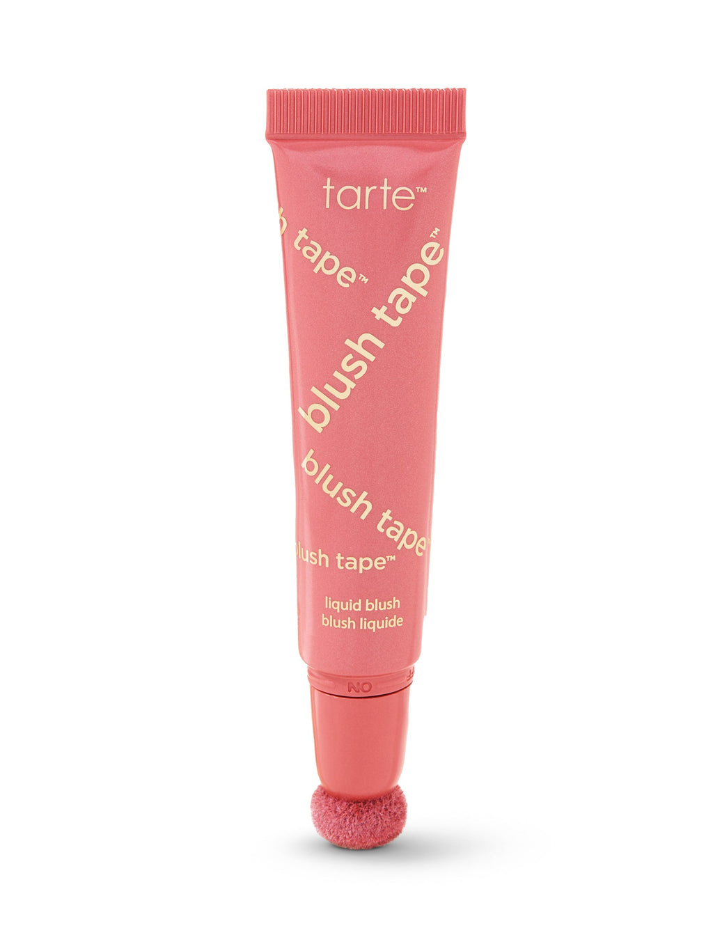Pink tube of tarte blush tape on a white background