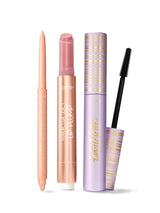 Makeup products including a tarte fake awake eye highlight, maracuja juicy lip plump, and tartelette tubing mascara. 