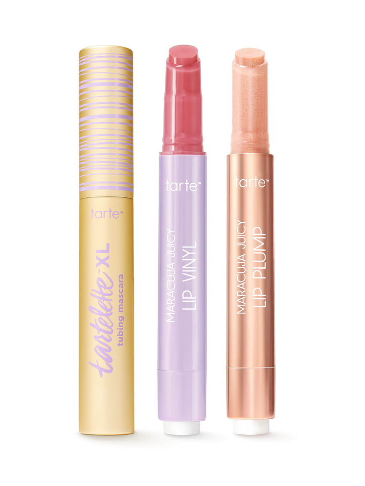 maracuja juicy lip vinyl, shimmer glass & XL tubing mascara set