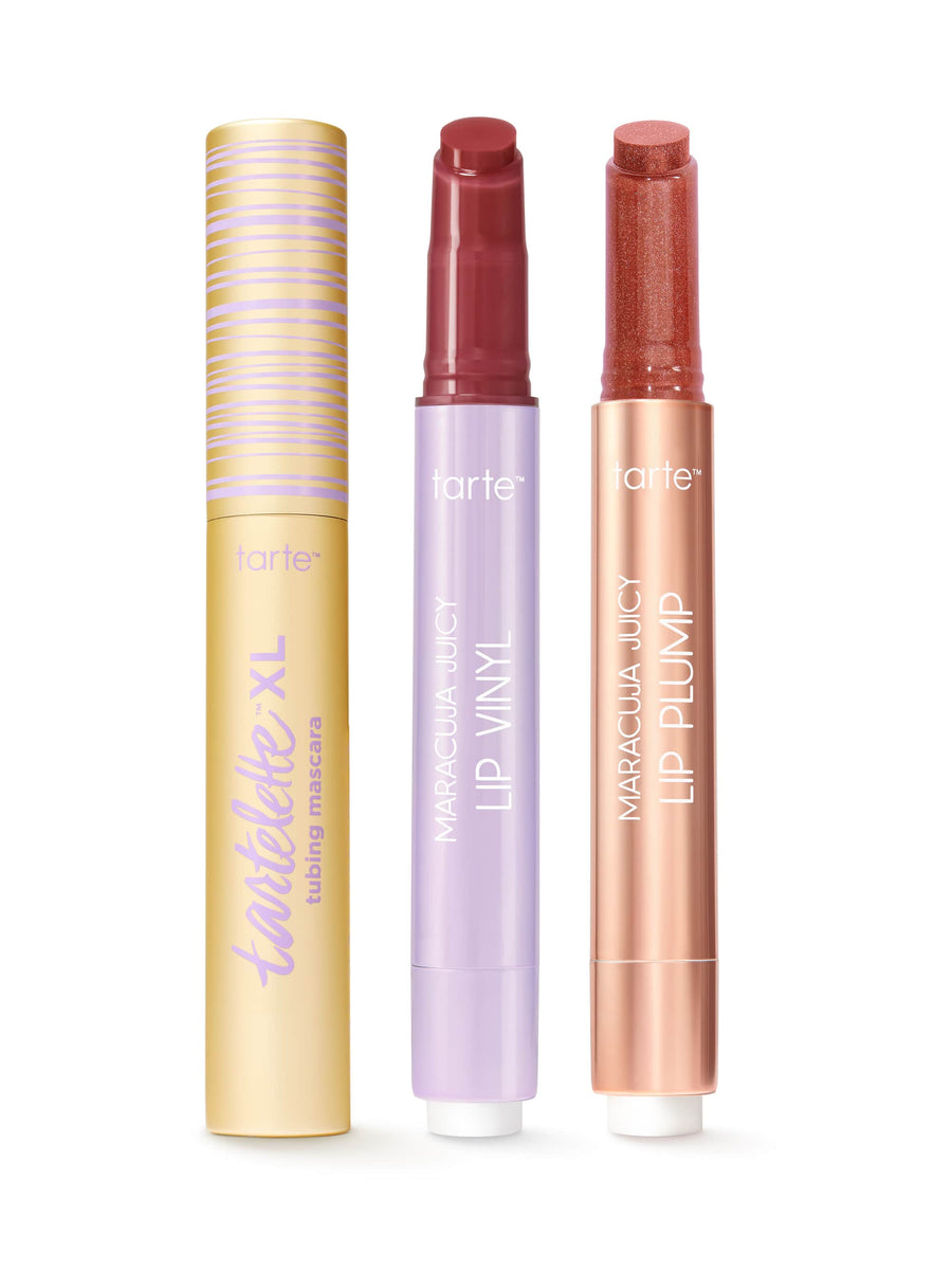 maracuja juicy lip vinyl, shimmer glass & XL tubing mascara set