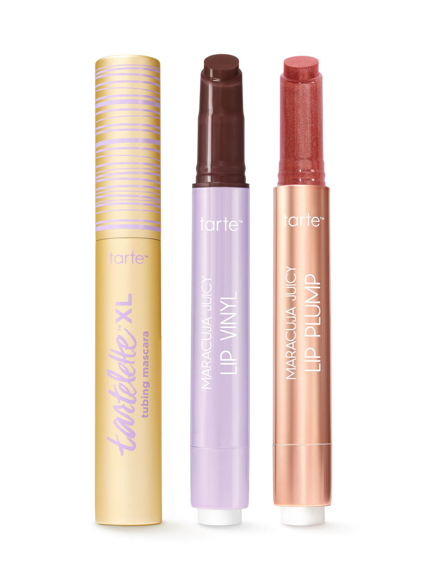 maracuja juicy lip vinyl, shimmer glass & XL tubing mascara set