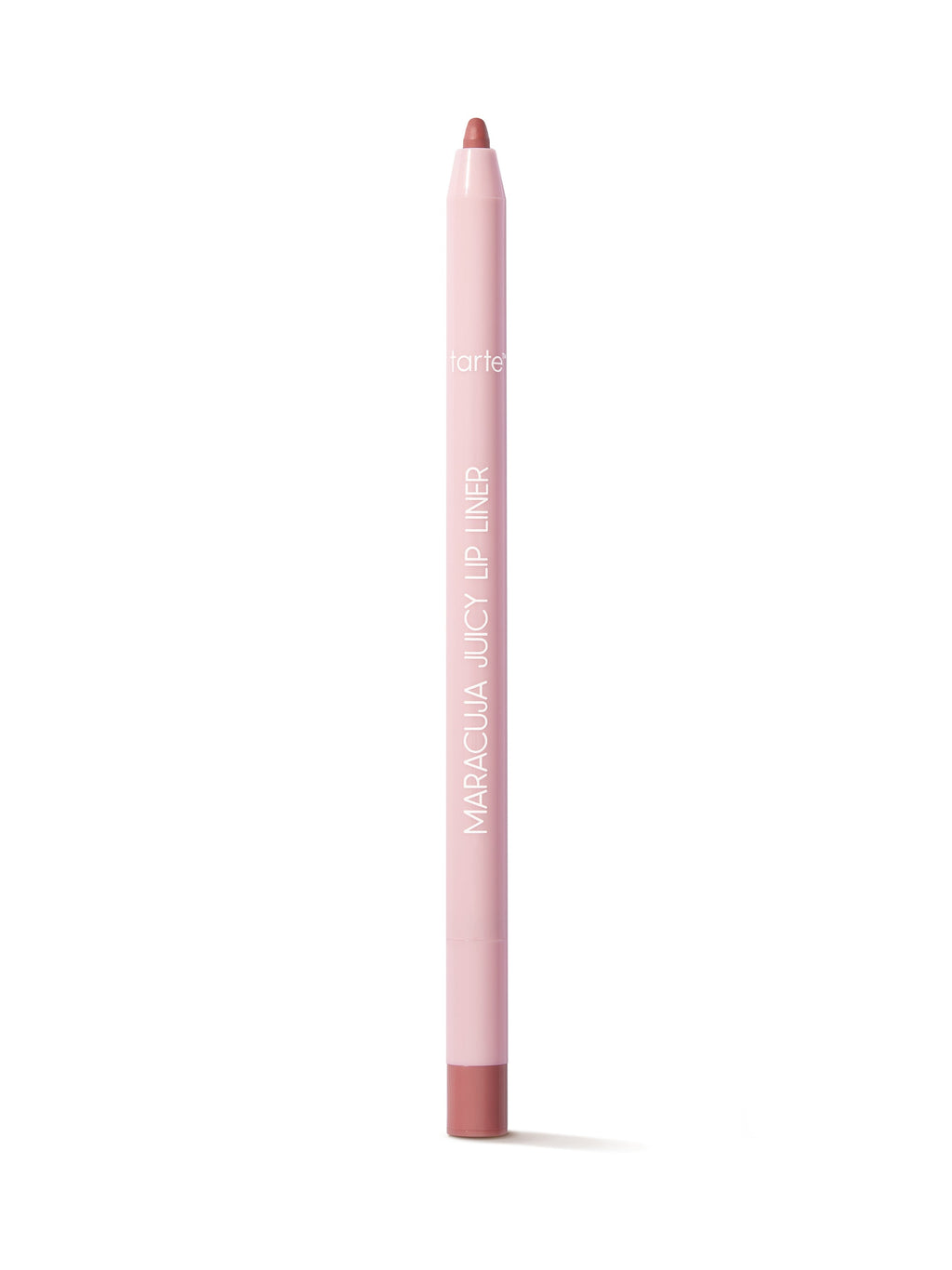 Pink lip liner pencil with brown tip on a white background