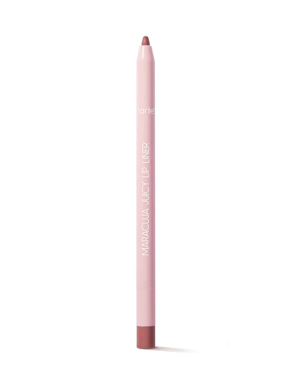Pink lip liner with brown tip on a white background