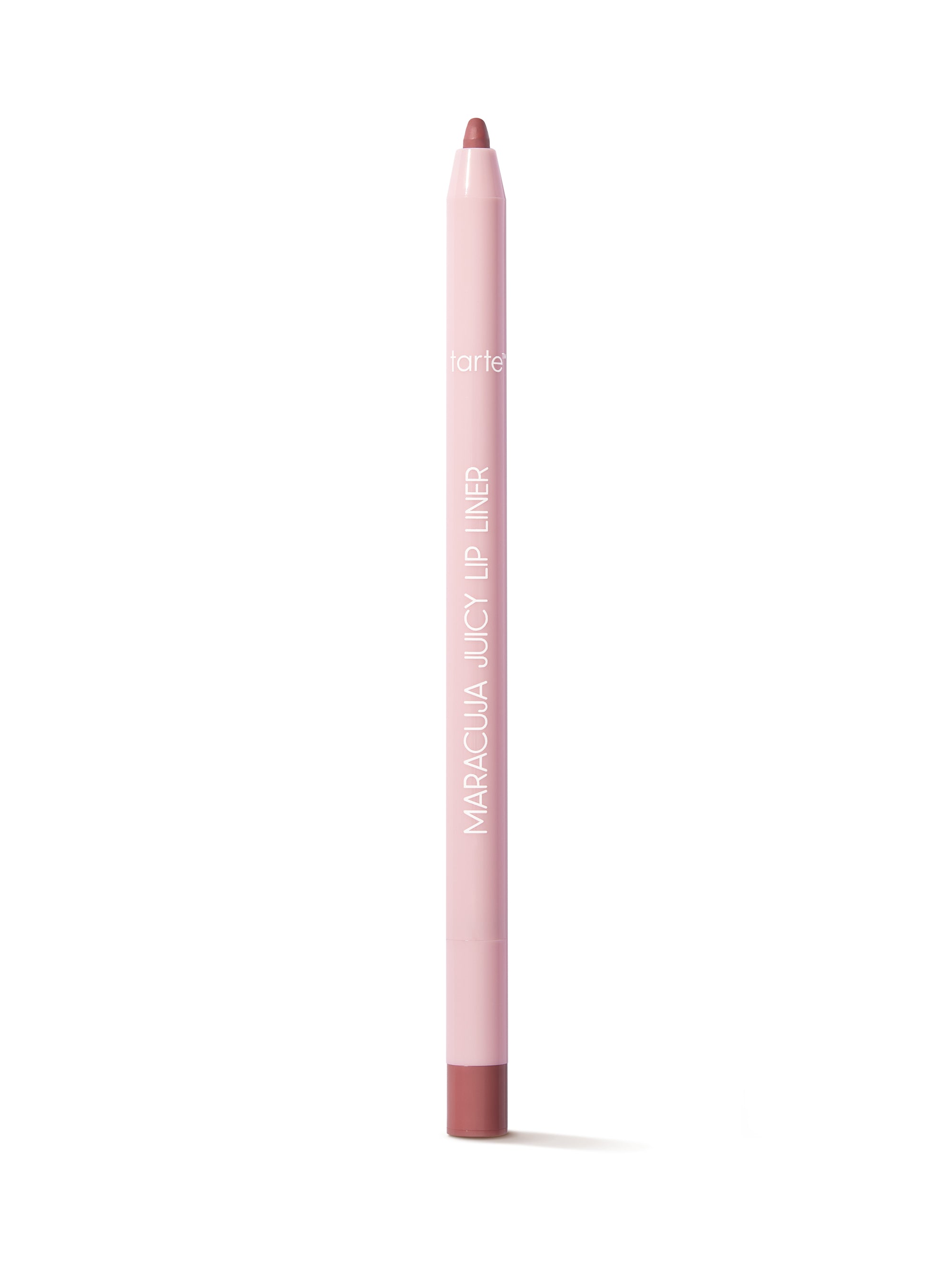 Pink lip liner with brown tip on a white background