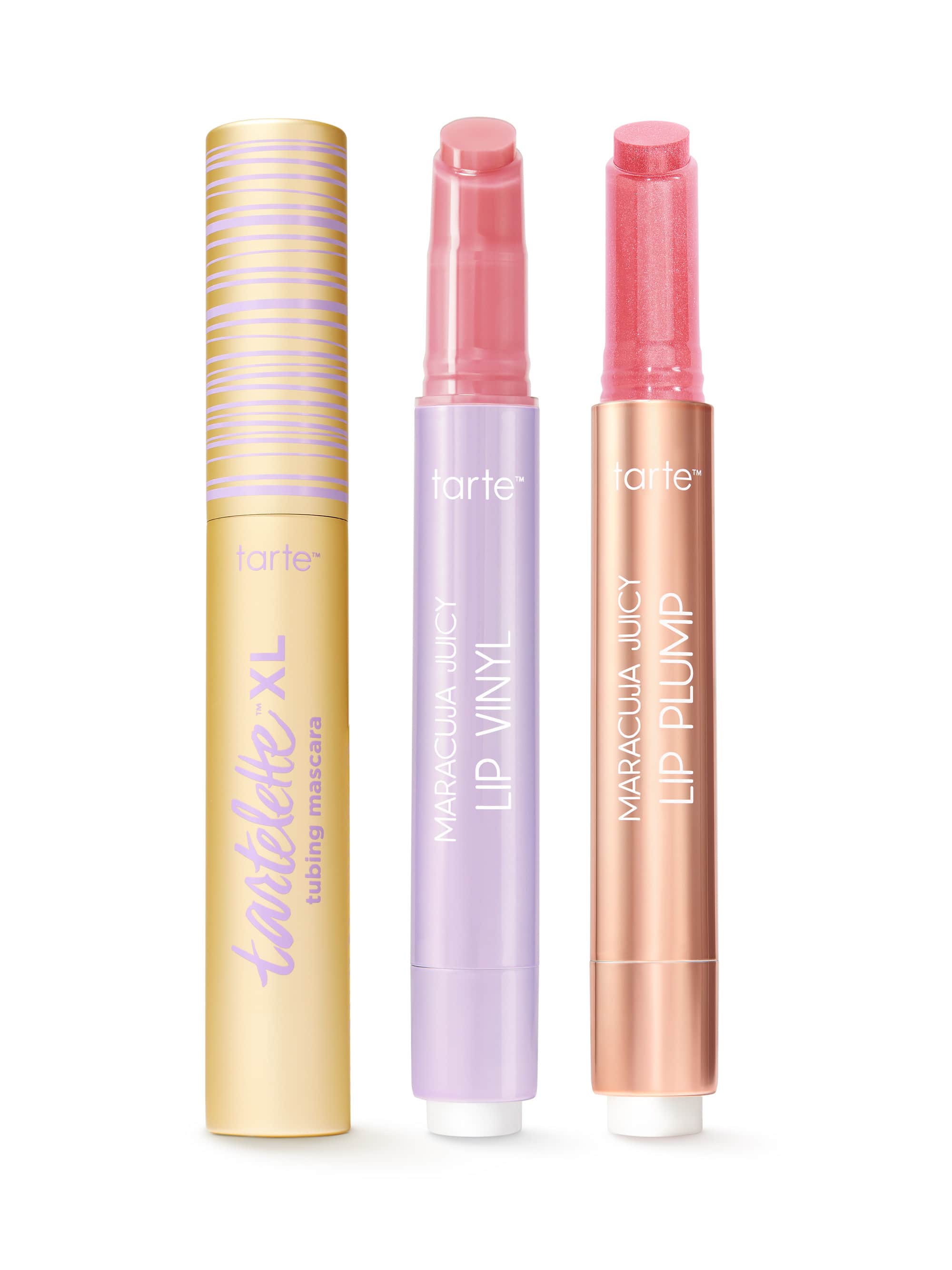 maracuja juicy lip vinyl, shimmer glass & XL tubing mascara set