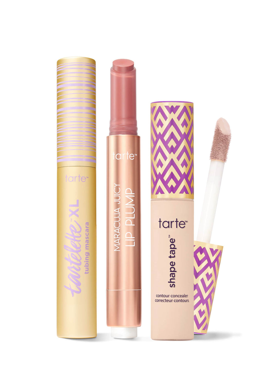 tarte™ shape tape concealer, XL tubing mascara and maracuja juicy lip plump trio coverage result