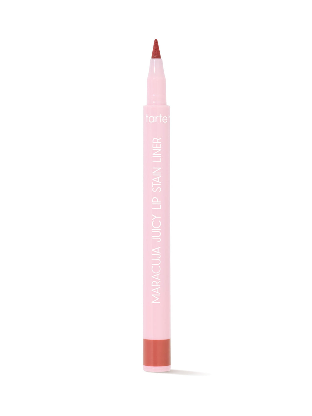 Lip liner with pink casing and red tip on a white background